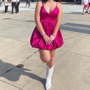 hot pink satin mini dress